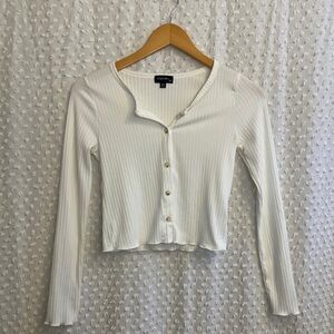 White Ribbed Button-Down Top
